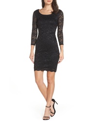Sequin Hearts Open Back Glitter Lace Cocktail Sheath