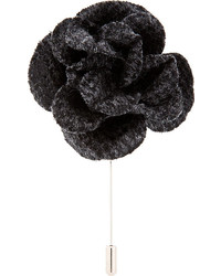 Lanvin Grey Black Tweed Flower Tie Pin