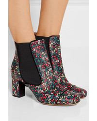 Tabitha Simmons Micki Floral Print Leather Ankle Boots Black