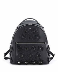 Fendi Floral Appliqu Leather Backpack Black