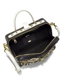 Dolce & Gabbana Floral Cameo Two Tone Leather Top Handle Bag