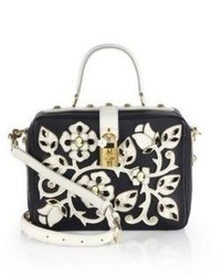 Dolce & Gabbana Floral Cameo Two Tone Leather Top Handle Bag