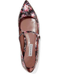 Tabitha Simmons Hermione Floral Print Leather Point Toe Flats Black