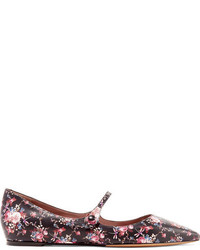 Tabitha Simmons Hermione Floral Print Leather Point Toe Flats Black
