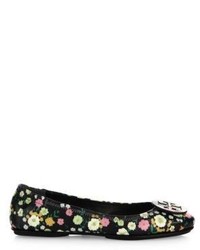 Tory Burch Minnie Travel Floral Print Leather Ballet Flats