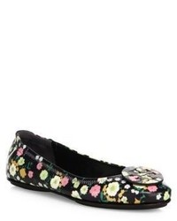 Tory Burch Minnie Travel Floral Print Leather Ballet Flats