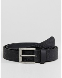 Black Floral Leather Belt
