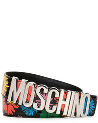 Moschino Floral Patent Leather Belt Black