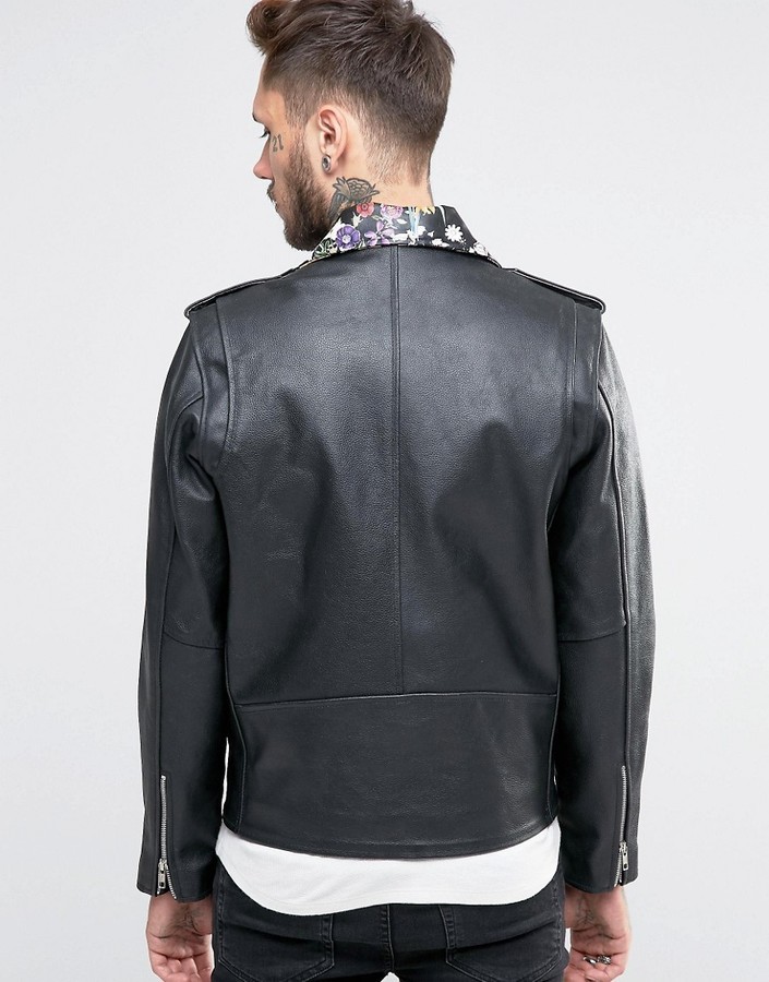 Reclaimed Vintage Leather Biker Jacket With Floral Collar, $271, Asos