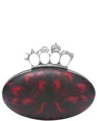 Alexander McQueen Black And Red Leather Floral Printed Oval Knuckle Clutch