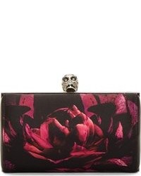 Alexander McQueen Black Magenta Floral Box Clutch