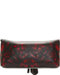 Alexander McQueen Black Red Floral Leather Padlock Clutch