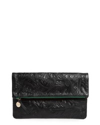 Clare V. Flower Embossed Foldover Leather Clutch