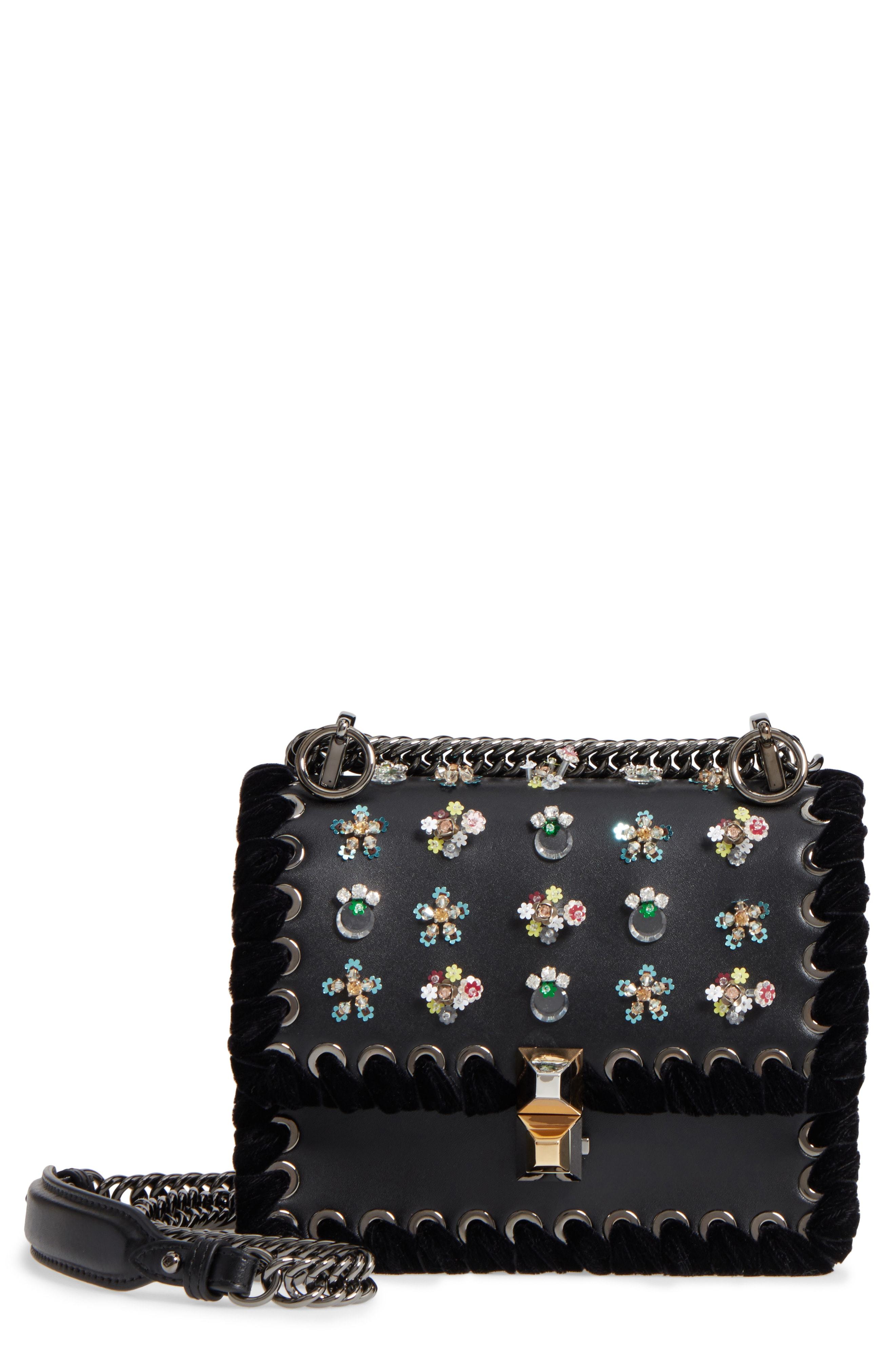 Fendi Mini Kan Beaded Flowers Calfskin Leather Shoulder Bag, $3,050 ...