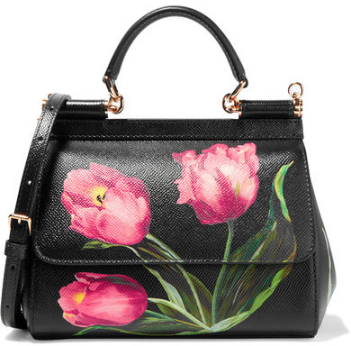 Dolce & Gabbana Sicily Small Floral Print Textured Leather Shoulder Bag  Black, $2,295  | Lookastic