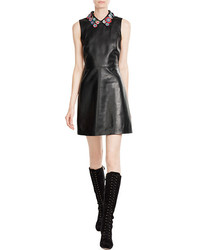 RED Valentino Leather Mini Dress With Floral Collar