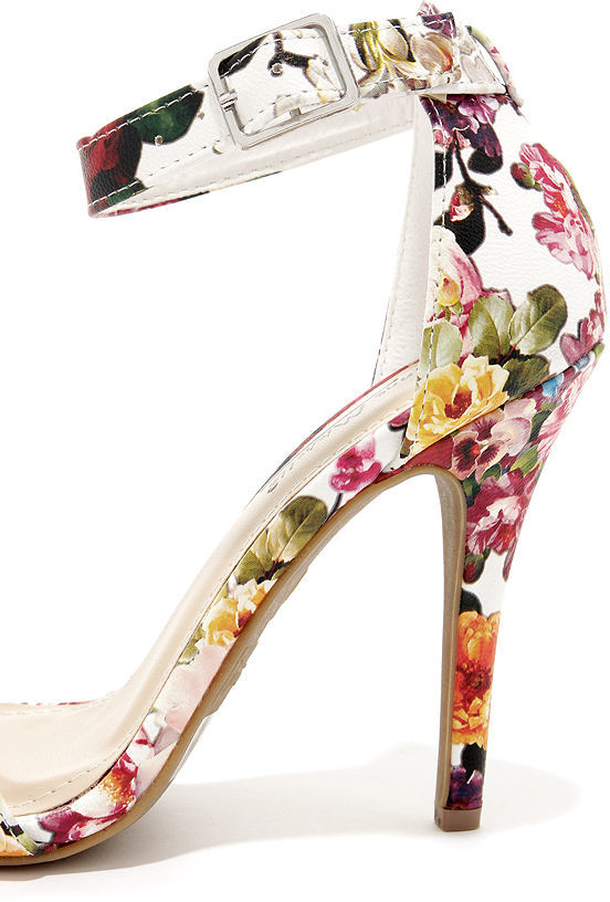 Anne Michelle Enzo 01y Black Floral Print Single Strap Heels, $26 ...