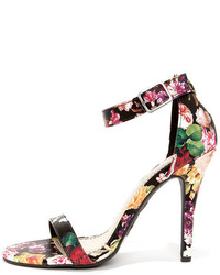 Anne Michelle Enzo 01y Black Floral Print Single Strap Heels
