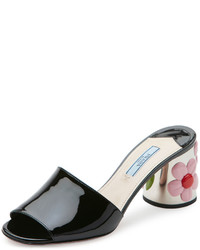 Prada Floral Heel 65mm Slide Sandal Black