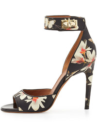 Givenchy Floral Print Leather Ankle Wrap Sandal