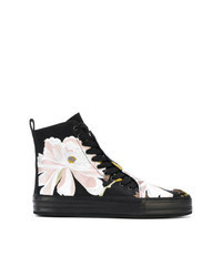 Black Floral Leather High Top Sneakers