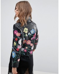 Asos Floral Embroidered Leather Biker Jacket