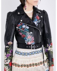 Alexander McQueen Floral Embroidered Leather Jacket