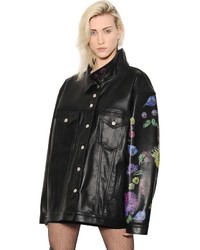 Oversized Floral Printed Leather Jacket