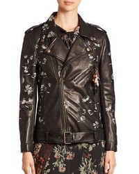 Etro Painted Floral Dragon Motif Leather Jacket