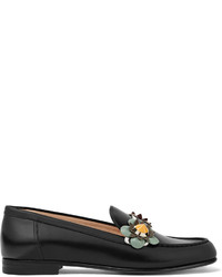 Black Floral Leather Loafers