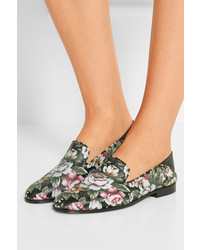 Alexander McQueen Floral Print Leather Loafers Black
