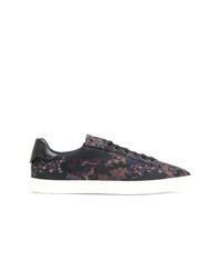Black Floral Leather Low Top Sneakers