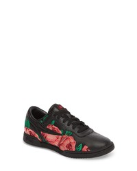 Black Floral Leather Low Top Sneakers