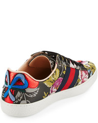 Gucci New Ace Floral Leather Low Top Sneaker Black