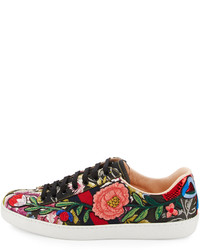 Gucci New Ace Floral Leather Low Top Sneaker Black
