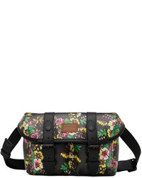 Black Floral Leather Messenger Bag