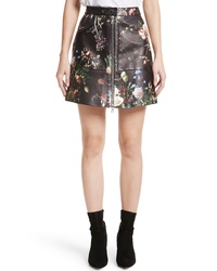 Adam Lippes Floral Print Leather Miniskirt
