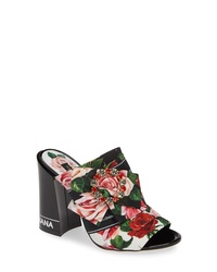 Black Floral Leather Mules
