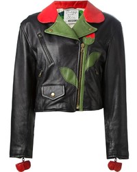 Black Floral Leather Outerwear