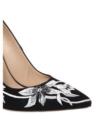 110mm Floral Embroidered Suede Pumps