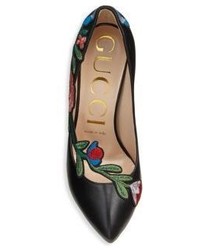 Gucci Ophelia Floral Embroidered Leather Pumps