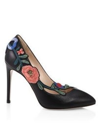 Gucci Ophelia Floral Embroidered Leather Pumps