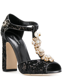 Dolce & Gabbana Sequinned Mary Jane Pumps With Floral Jewel Embellishts
