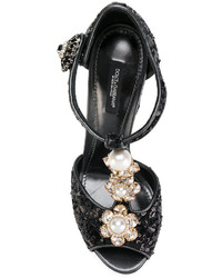 Dolce & Gabbana Sequinned Mary Jane Pumps With Floral Jewel Embellishts