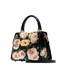 Dolce & Gabbana Black Welcome Rose Print Leather Shoulder Bag