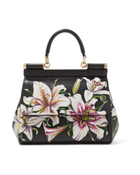 Dolce & Gabbana Sicily Floral Print Textured Leather Tote