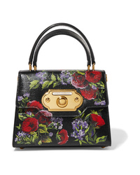 Dolce & Gabbana Welcome Small Floral Print Lizard Effect Leather Tote