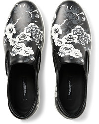 Dolce & Gabbana Floral Print Leather Slip On Sneakers