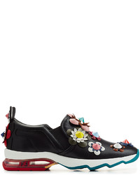 Fendi Leather Sneakers With Floral Applique