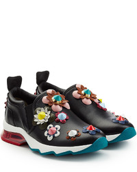 Fendi Leather Sneakers With Floral Applique